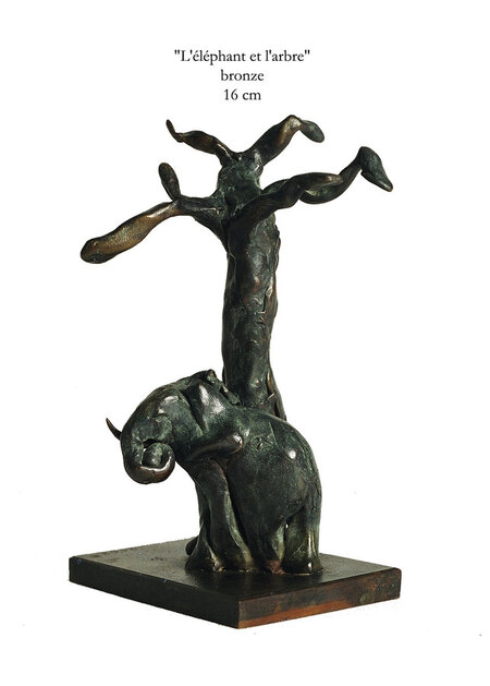 ELEPHANT SOUS SON ARBRE bronze PU