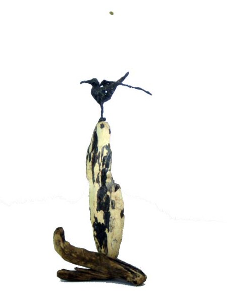 OISEAU SUR LA FALAISE  bronze et bois flott&eacute;