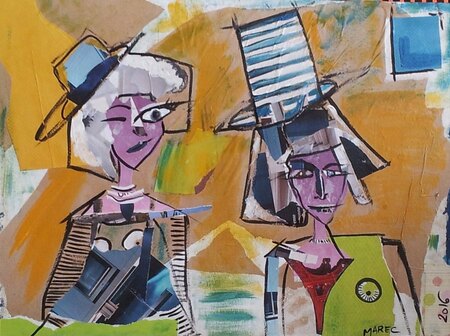 Les 2 lascareste collage et peinture 100x85