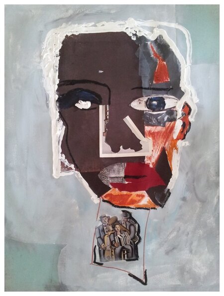 Cheveux blancs collage et peinture 85x100